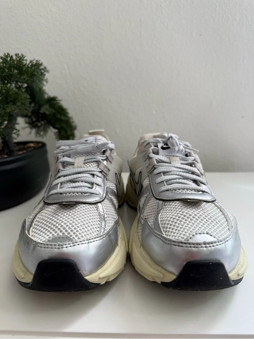 Nike V2k women size 9.5 Silver, White & Black Women's Chunky Lace-Up Sneakers